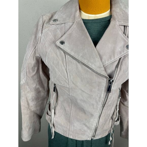 BCBG Leather motto jacket blush pink beige women’s size medium - Picture 6 of 8